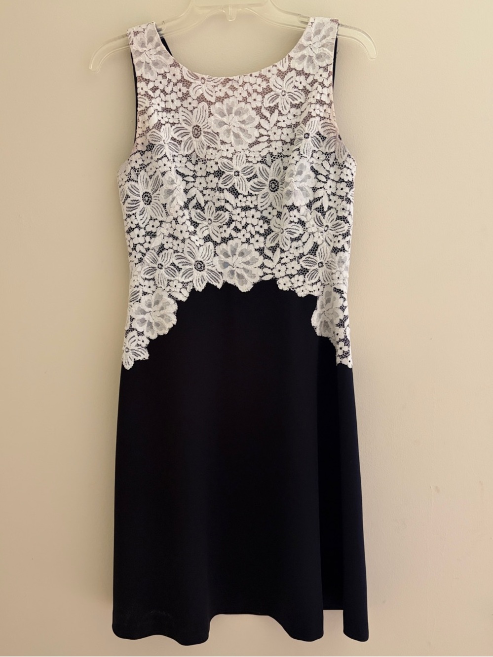 Lauren Ralph Lauren Black Midi Dress with White Floral Lace Bodice